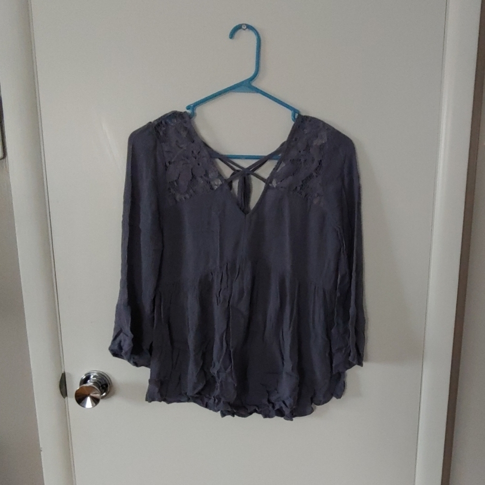 American Eagle Gray/Blue Lace Blouse